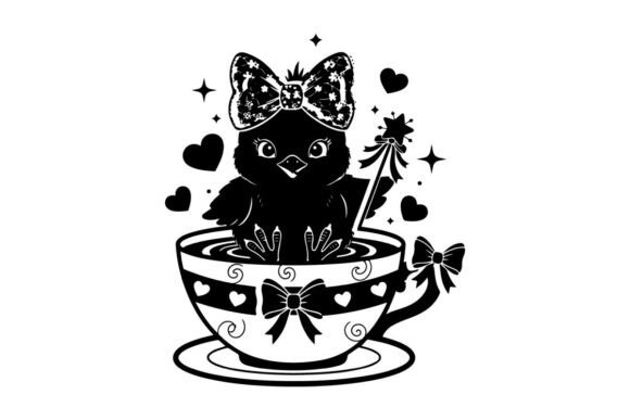 Adorable Silhouette Cat in Decorative Te: A Versatile Asset for Modern Creators