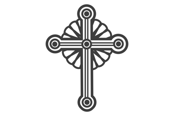 Decorative Crucifix Linear Icon: Ornate Design for Modern Visual Storytelling