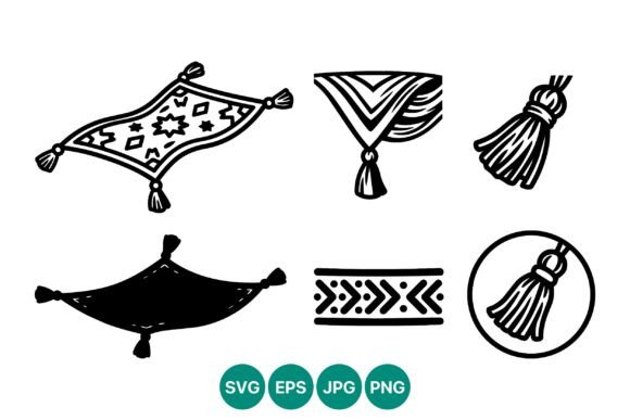 Elevating Design Workflows with Decorative Tassels and Rug Elements Line Art